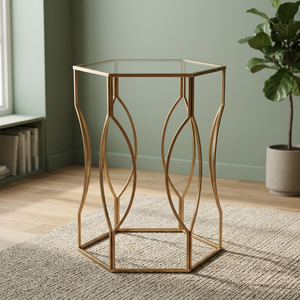 Table basse moderne écologique et durable, faite à la main, en fer poli doré avec plateau en bois, petite table d'appoint pour salon et hôtel - Product Image 3