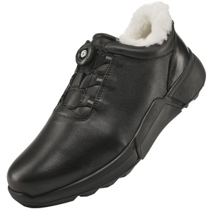 Chaussures de marche pour hommes en cuir de vache véritable, bout rond, doublure en fourrure, semelle en caoutchouc antidérapante, chaussures décontractées pour papa - Product Image 4