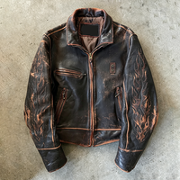 Veste en cuir véritable pour homme YSJY OEM personnalisée, automne-hiver, col à revers, style motard, cuir de vachette tanné végétal, vintage