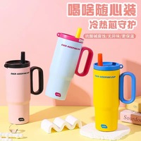 TG- Ice-Brew Mug isotherme sous vide en acier inoxydable 316, 25oz, avec poignée et paille, couleurs macaron, pour filles, modèle international