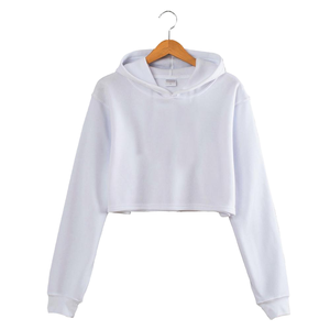 Sudadera Corta de Algodón Tejido Transpirable Blanca para Mujer con Logotipo Personalizado al por Mayor, Estilo Casual para Otoño/Primavera - Product Image 1