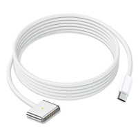 Câble de charge magnétique Type-C 1m à charge rapide pour ordinateurs portables MacBook avec voyant lumineux, en tissu tressé gris-argent