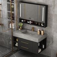 Set Kabinet Kamar Mandi Gantung Dinding Mewah Modern Gaya Cina dengan Cermin LED dan Meja Rias