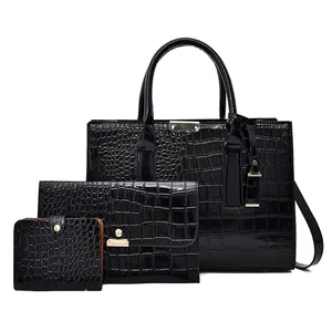 Bag And Wallet Classic Design Crocodile Print PU Leather Woman Handbag Messenger Bag Wallet 3 Pcs Set For Daily And Business Using