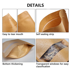 Venta al por mayor 18*26 + 4cm precio barato de grado alimenticio <span class=keywords><strong>bolsa</strong></span> Ziplock marrón papel Kraft <span class=keywords><strong>bolsa</strong></span> de pie con ventana mate para regalos - Product Image 3