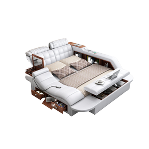 Роскошная современная кровать размера «<span class=keywords><strong>king</strong></span>-<span class=keywords><strong>size</strong></span>» с кожаным изголовьем, регулируемым матрасом, высококачественная мягкая мебель для спальни, гарантия 1 год, HY-009 - Product Image 2