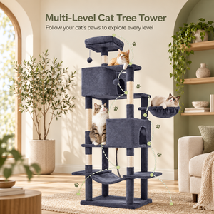 Árbol para Gatos de 66 Pulgadas, Mueble de Escalada para Gatos de Múltiples Niveles con Plataforma Extendida, Hamaca y Casa para Gatos de Interior - Product Image 5
