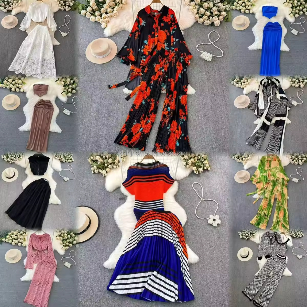 Women's Solid Pattern V-Neck Top and High Waist Knitted Pants Casual  Jogging Suits Wholesale Size One Size for Summer