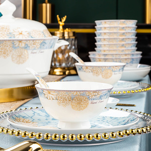 Luxury Eco-Friendly Flower Patterned Bone China <b>Dinnerware</b> Sets Ceramic Plates and Bowls - Product Image 3