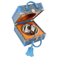 Boîte de transport de luxe en bois pour animaux de compagnie, emballage personnalisé en cuir, gamelles pour animaux, gamelle à eau en acier inoxydable pour chien, ensemble de valises de voyage