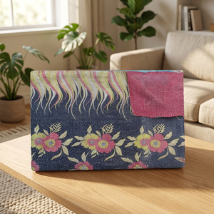 Best Quality Floral Print Indian Traditional Hand Embroidery Vintage Cotton Sari Kantha <b>Throw</b> Bohemian Style for Hotel Use - Product Image 3