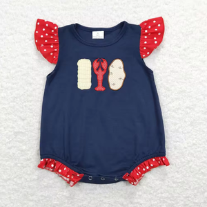 Ensemble barboteuse et short en vichy jaune avec applique homard nautique pour bébés garçons et filles - Product Image 4