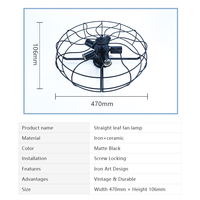 Guanghua - Composant de ventilateur de plafond rétro universel avec éclairage, cadre en fil métallique noir mat, 5 supports de lampe, design à pales droites
