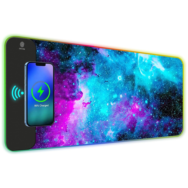 ZHONGYU Wireless Charging RGB Gaming Mouse Pad 15W Extended LED Desk Mat Protector 14 Light Modes Extra Large Non-Slip Water