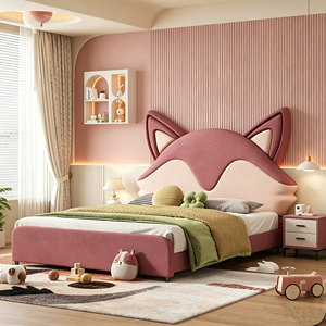 귀여운 여우 귀 벨벳 소재 어린이 침대, 만화 캐릭터 플랫폼 침대 (남아/여아용), 어린이 침실 가구 - Product Image 3