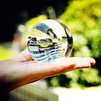 Sphère en cristal acrylique transparent de 70mm avec support en bois Boule de cristal de guérison pour la méditation, décoration de la maison Différentes tailles