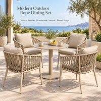 Ensemble de salle à manger moderne en acier pour l'extérieur avec mobilier de patio tressé à la main, 1 table, 4 fauteuils et coussins moelleux pour jardin/terrasse