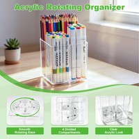 Porte-stylos en acrylique transparent, organisateur de marqueurs, 4 compartiments, organisateur de bureau rotatif, porte-crayons