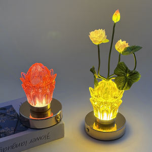 Vase lumineux en verre à la œillets, fleur artificielle, veilleuse, chambre à coucher, salon, lampe de table créative à LED, cadeau de fête des mères - Product Image 2