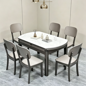 Ensemble de table à manger ovale moderne en pierre frittée avec 6 chaises, design extensible, minimaliste, durable pour la salle à manger à domicile - Product Image 6
