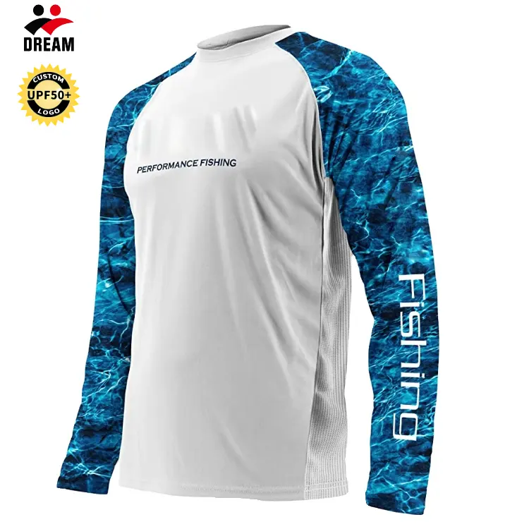 Custom UPF50 + Proteção Solar Umidade Wicking Poliéster Spandex Pesca desgaste dos homens Manga Longa Malha Ventilada Uv Camisas De Pesca