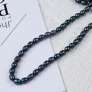 Chaîne de perles de riz d'eau douce noires en forme de bouton de 7-8 mm de Zhuji, perles naturelles pour la fabrication de bijoux, accessoires de perles en gros - Product Image 5