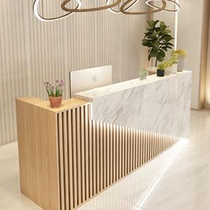 Scrivania Reception Minimalista in Legno Massello per Ufficio Aziendale Cassa in Marmo/Ardesia Bancone per Barbiere/Salone di Parrucchieri <span class=keywords><strong>Design</strong></span> per Negozi - Product Image 2