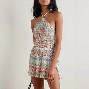 มิสซอนี่ชุดจั๊มสูทขาสั้นผ้าชีฟองสำหรับผู้หญิงแบบผูกคอและเปิดหลัง ชุดจั๊มสูทขาสั้นเอวธรรมชาติสำหรับวันหยุด - Product Image 4