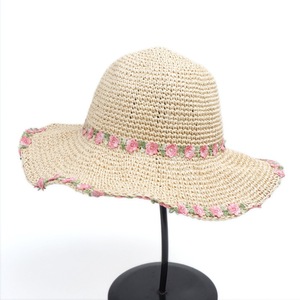 Floppy Straw Hat With Flower Embroidery For Beach Women Natural Grass Handmade Sun Protection Summer Wide Brim - Product Image 4