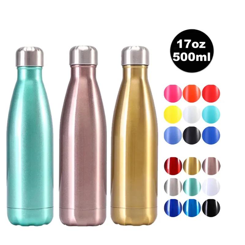 2021 New 17oz 500ml Bulk Hot And Cold Vacuum Insulated Leak Proof Wide Mouth Sus 304 Stainless Steel Water Bottle With Cover