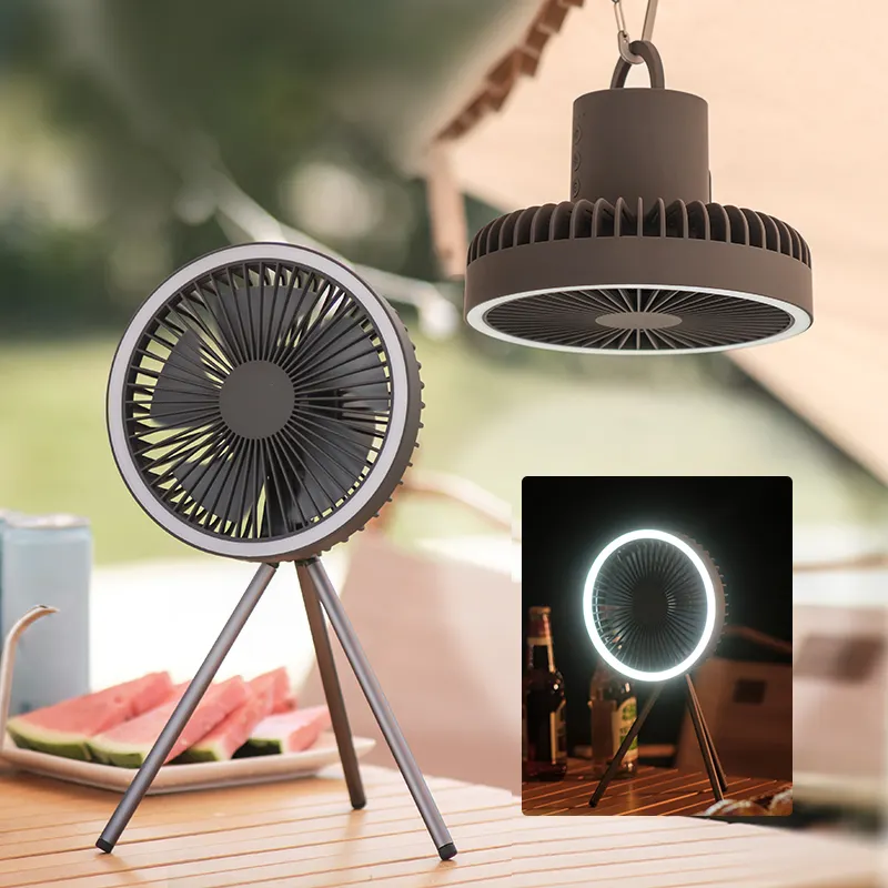 Desktop USB Rechargeable Fan Portable Outdoor Led Ceiling Camping Light Fans With Metal Tripod