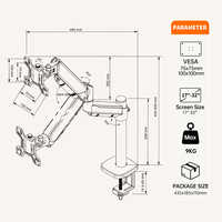 Support de moniteur à bras articulé en acier allié Khcoohoo avec ressort à gaz, réglable en hauteur, capacité de charge 9 kg, inclinaison et rotation ajustables, en stock
