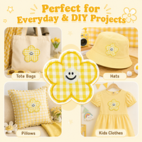 Patch floral en vichy jaune de 11,5 cm, applique brodée thermocollante pour vestes, sacs, chapeaux, vêtements pour enfants, artisanat et décoration DIY.