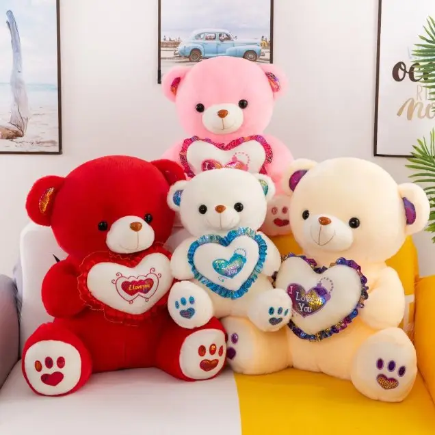 Großhandel Valentinstag Geschenk niedlich 30 cm rosa Teddybär Plüschtiere mit Herz