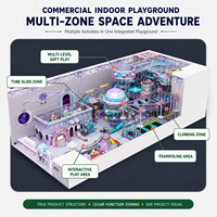Équipement de terrain de jeu intérieur pour enfants sur le thème de la station spatiale, toboggans tubulaires, zones d'escalade, style parc d'attractions, en aluminium et peluche