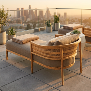 Luxury <b>Outdoor</b> Teak Wood Lounge Chair Ottoman Modern Patio <b>Sofa</b> for Hotel Villa Poolside Scandinavian Design Durable - Product Image 2