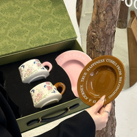 Ensemble de tasses à café et soucoupes Anji Newell, style vintage floral de luxe, avec logo personnalisé, boîte cadeau en céramique pour servir des desserts, café et usage domestique