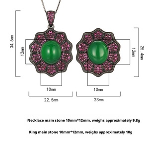 Ensemble de bijoux vintage en cuivre écologique de gros, haut de gamme, avec collier et boucles d'oreilles imitation jade vert 10*12mm pour femmes - Product Image 6