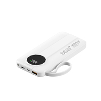 Nouvelle station d'alimentation portable 10000mAh, modèle ultra-fin, type-C USB, ligne auto-portante, charge rapide, batterie externe ABS, protection contre la surcharge