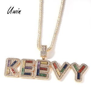 <span class=keywords><strong>2025</strong></span> liontin nama kustom huruf zirkon warna-warni Bling Bling potongan persegi kalung nama awal Iced Out - Product Image 1