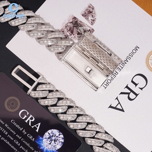Big Size 18mm Rise Setting Baguette Moissanite Cuban Link <b>Chain</b> Necklace Rhodium Plated Solid 925 Silver Hiphop <b>Iced</b> <b>Out</b> Jewelry - Product Image 5