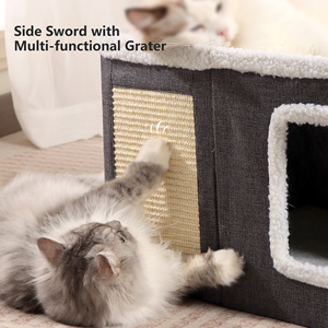 Casa para Gatos Plegable Portátil Grande Personalizada, Diseño de <span class=keywords><strong>Cueva</strong></span> de Tela con Rascador de Sisal y Juguete Colgante para Múltiples Mascotas - Product Image 2