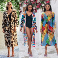 Robe de plage maxi transparente imprimée style européen et américain, sexy, avec ceinture, pour les vacances, protection solaire, pour bikini