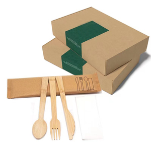 Juego de cubiertos de madera portátiles ecológicos de gran oferta, cuchillos reciclados biodegradables desechables, tenedores, cucharas para viajes y fiestas