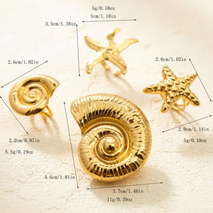 Ocean themed <b>open</b> face stainless steel <b>ring</b> for women featuring a conch shell and starfish design a unique and exaggerated style - Product Image 2