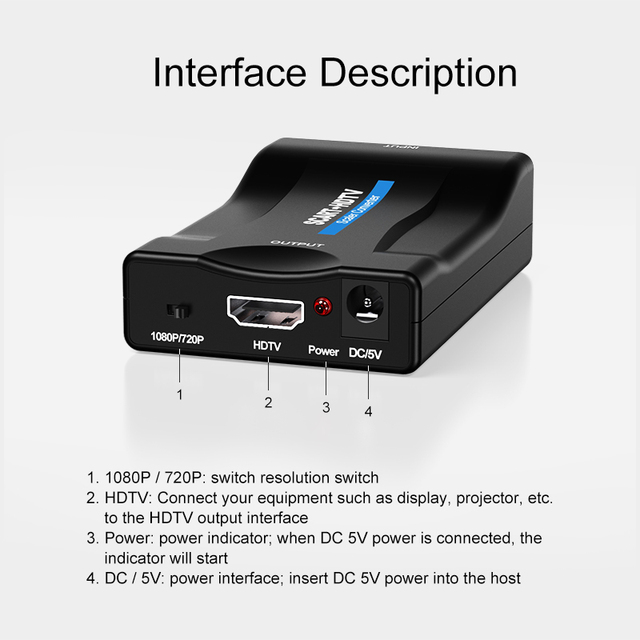 SCART to HDTV Converter Scaler Adapter 1080P SCART to HDTV for European Old SCART TV DVD Retro Game Console to HDTV Monitor