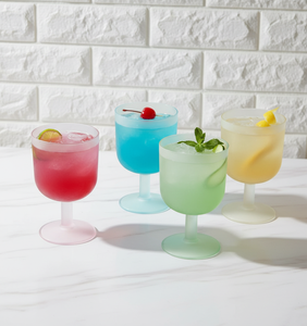 Verre à pied haut et large, vintage, anti-fuite, pour desserts, boissons, café, whisky, cocktails, dégradé de couleurs, givré, à pied court - Product Image 2