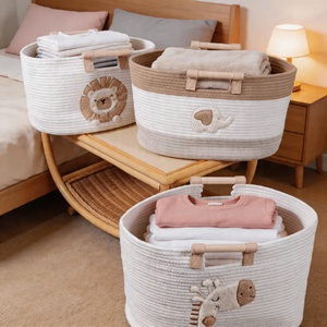 Cesti portaoggetti in corda di cotone <span class=keywords><strong>per</strong></span> <span class=keywords><strong>cameretta</strong></span> bambini, organizer <span class=keywords><strong>per</strong></span> giocattoli di peluche, cesto portabiancheria ricamato, contenitore portaoggetti <span class=keywords><strong>per</strong></span> giocattoli, ideale <span class=keywords><strong>per</strong></span> regali - Product Image 3