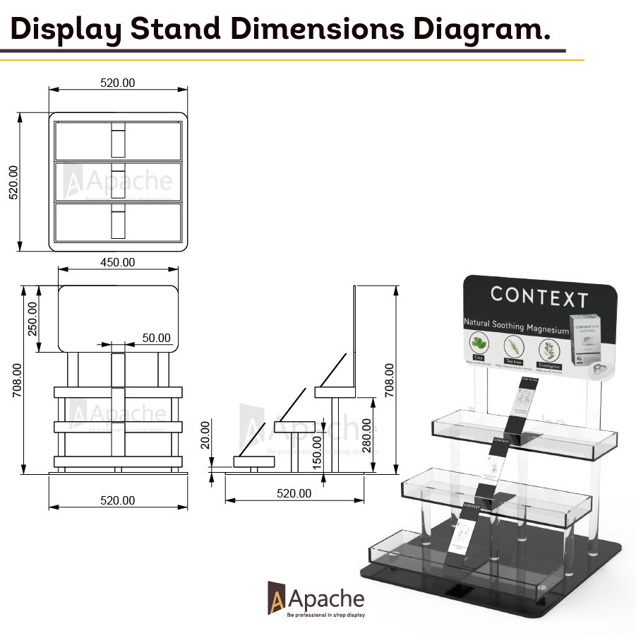Apache Customized Acrylic Cosmetic Storage Display Floor Stand with Modern Design Custom Color Logo Easy Assembly for Retail Use — view 3