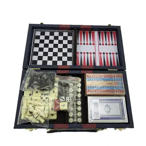 Set Permainan Besar 6 dalam 1 dengan kotak kulit Backgammon catur domino multi-permainan dalam satu Set papan permainan meja